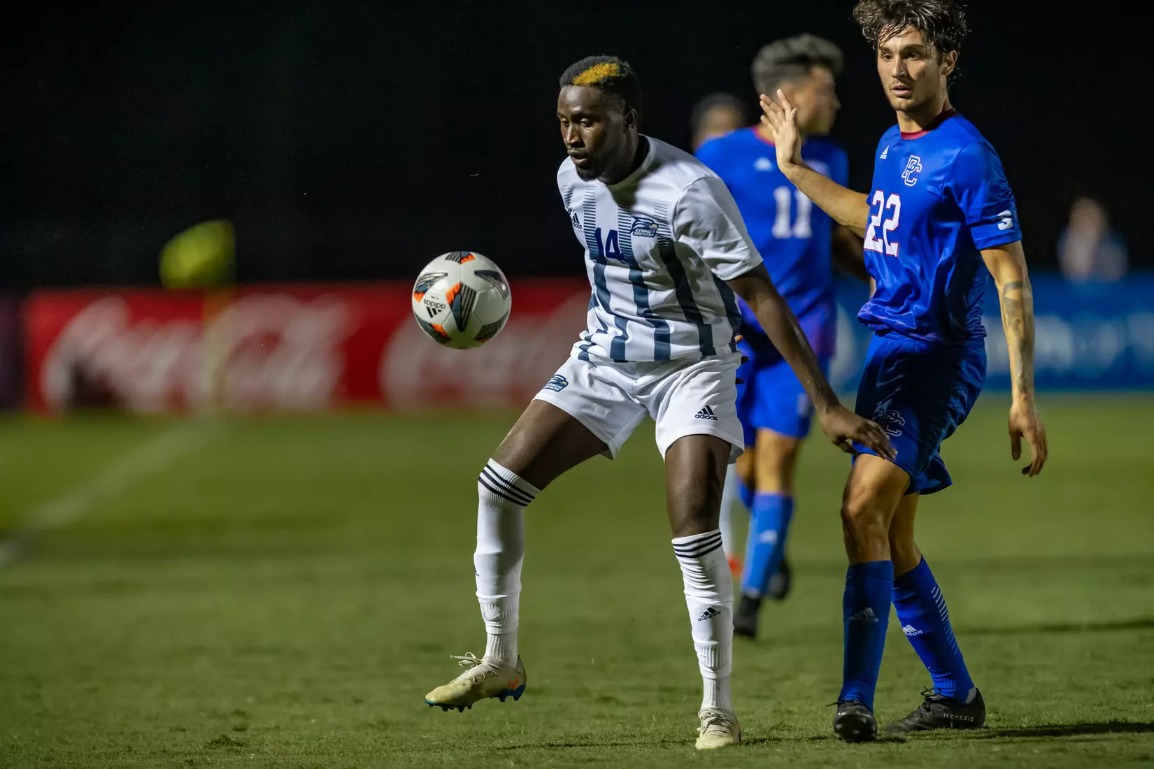 STATESBORO, GEORGIA - AUGUST 26: Georgia Southern Eagles Men’s Soccer faces Presbyterian College Blue Hose on Eagle Field at the Erk Russell Athletic Park on August 26, 2021 in Statesboro, Georgia.