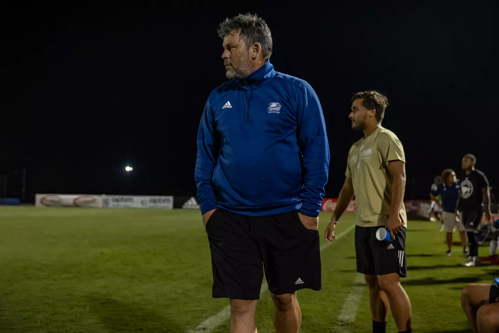 STATESBORO, GEORGIA - AUGUST 26: Georgia Southern Eagles Men’s Soccer faces Presbyterian College Blue Hose on Eagle Field at the Erk Russell Athletic Park on August 26, 2021 in Statesboro, Georgia.
