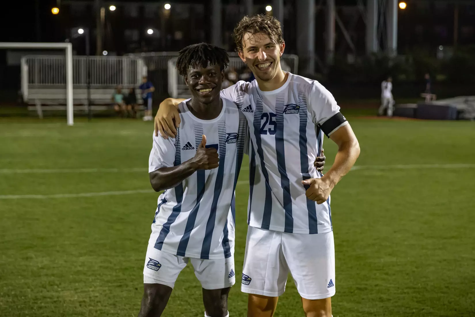 STATESBORO, GEORGIA - AUGUST 26: Georgia Southern Eagles Men’s Soccer faces Presbyterian College Blue Hose on Eagle Field at the Erk Russell Athletic Park on August 26, 2021 in Statesboro, Georgia.