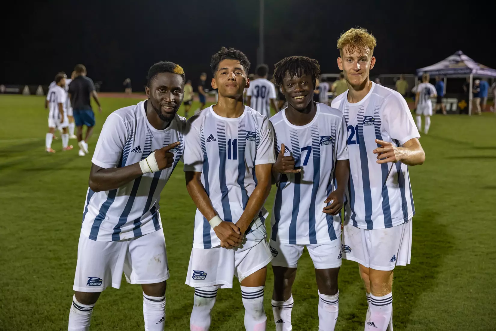 STATESBORO, GEORGIA - AUGUST 26: Georgia Southern Eagles Men’s Soccer faces Presbyterian College Blue Hose on Eagle Field at the Erk Russell Athletic Park on August 26, 2021 in Statesboro, Georgia.