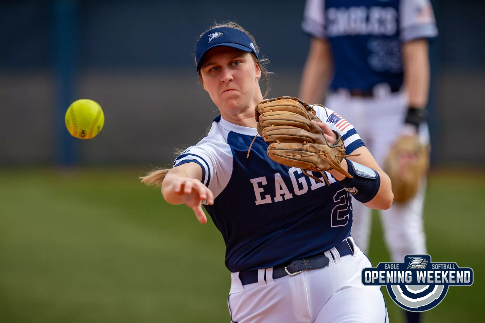 STATESBORO, GEORGIA - FEBRUARY 12: Georgia Southern Softball faces the Binghamton Bearcats at Eagle Field on February 12, 2022 in Statesboro, Georgia