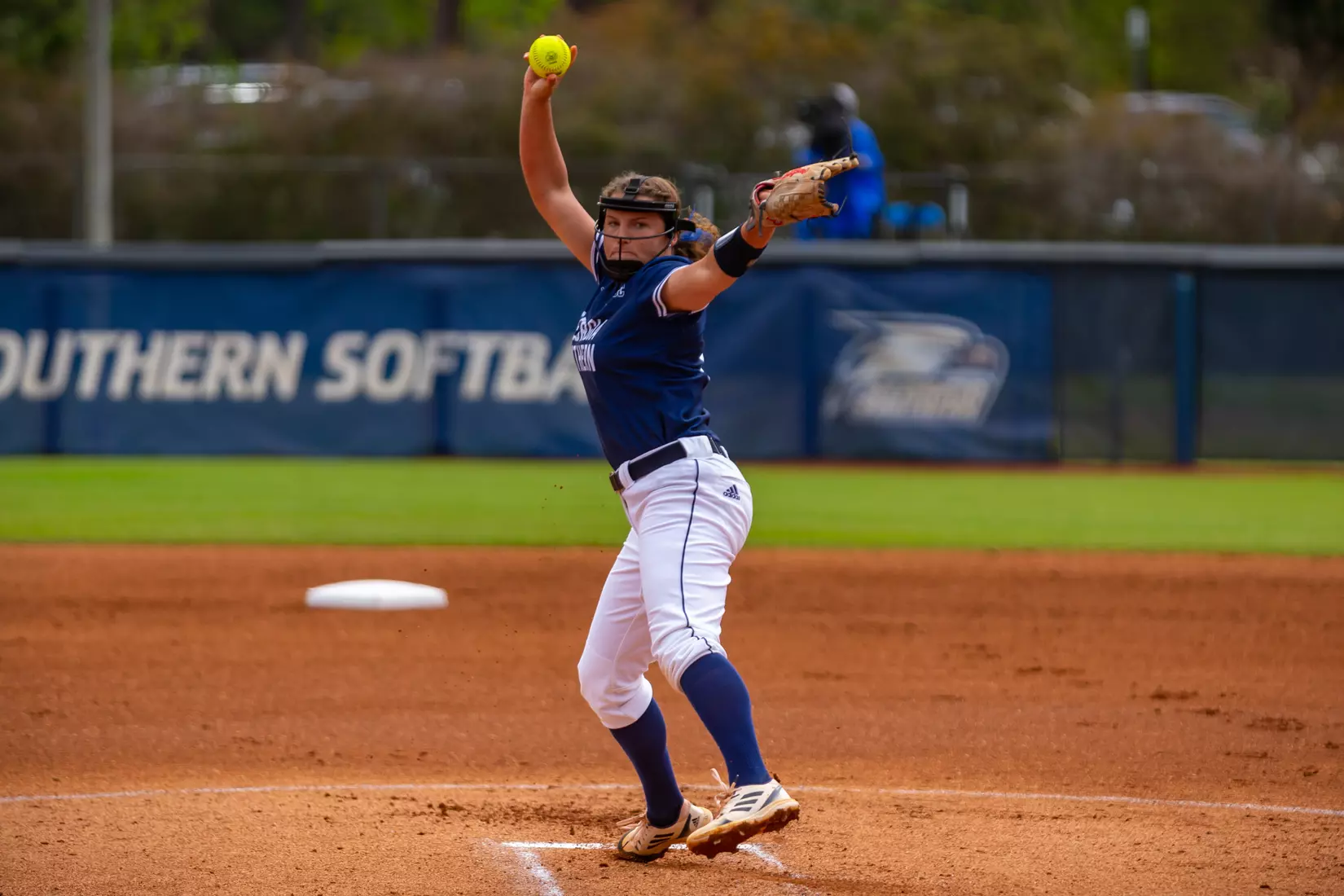 STATESBORO, GEORGIA - MARCH 19: Georgia Southern Eagles Softball faces the Louisiana Ragin’ Cajuns at the Eagle Softball Field on March 19, 2022 in Statesboro, Georgia.