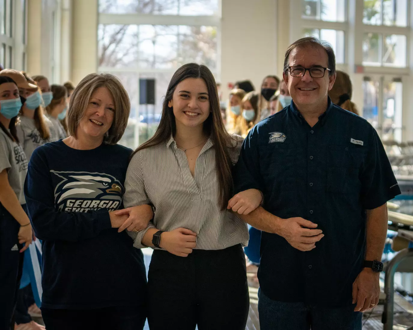 STATESBORO, GEORGIA - JANUARY 29: Georgia Southern Swimming & Diving plays host to the North Florida Ospreys and SCAD Bees at the RAC Pool on January 29, 2022 in Statesboro, Georgia