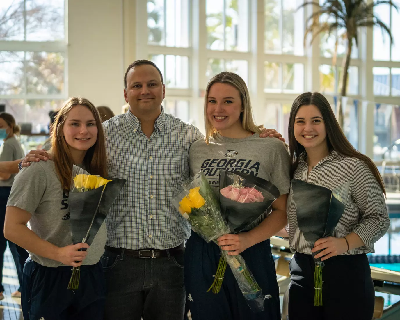 STATESBORO, GEORGIA - JANUARY 29: Georgia Southern Swimming & Diving plays host to the North Florida Ospreys and SCAD Bees at the RAC Pool on January 29, 2022 in Statesboro, Georgia