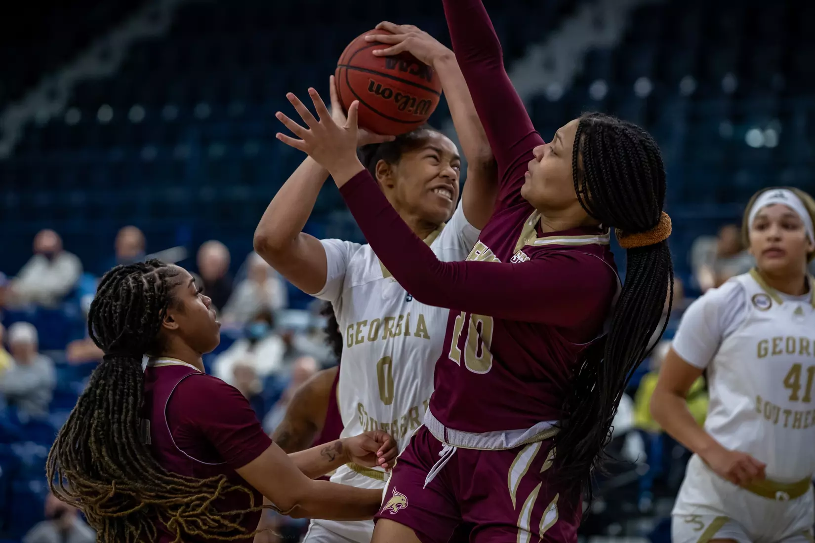 STATESBORO, GEORGIA - JANUARY 13: Georgia Southern Women’s Basketball faces the Texas State Bobcats at Hanner Fieldhouse on January 13, 2022 in Statesboro, Georgia
