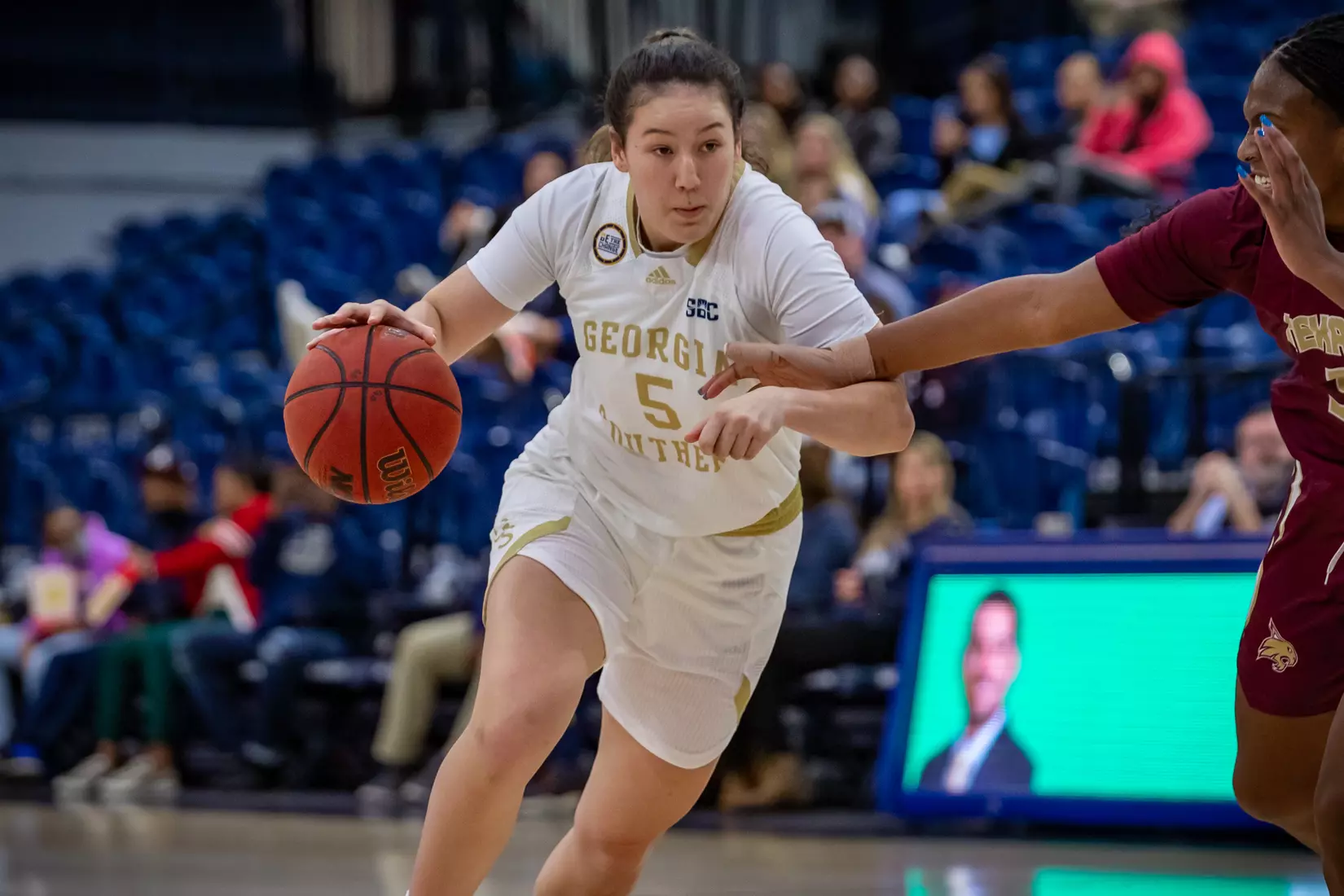 STATESBORO, GEORGIA - JANUARY 13: Georgia Southern Women’s Basketball faces the Texas State Bobcats at Hanner Fieldhouse on January 13, 2022 in Statesboro, Georgia