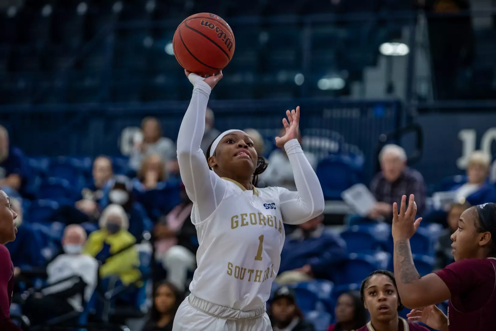 STATESBORO, GEORGIA - JANUARY 13: Georgia Southern Women’s Basketball faces the Texas State Bobcats at Hanner Fieldhouse on January 13, 2022 in Statesboro, Georgia