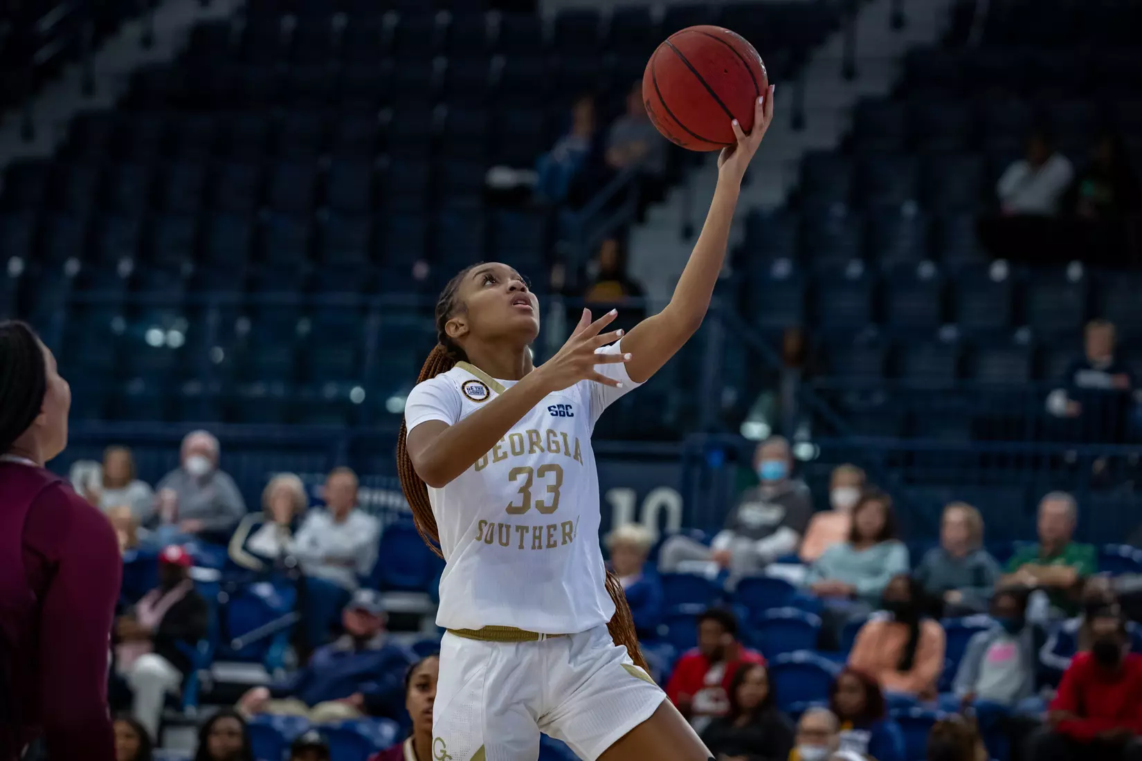 STATESBORO, GEORGIA - JANUARY 13: Georgia Southern Women’s Basketball faces the Texas State Bobcats at Hanner Fieldhouse on January 13, 2022 in Statesboro, Georgia