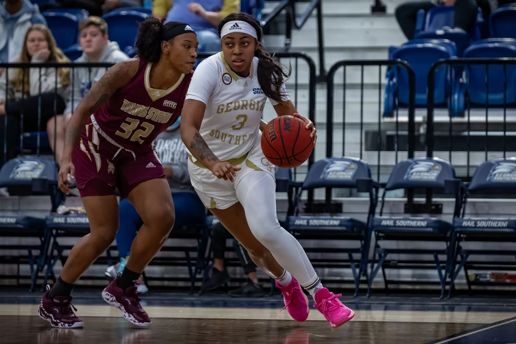 STATESBORO, GEORGIA - JANUARY 13: Georgia Southern Women’s Basketball faces the Texas State Bobcats at Hanner Fieldhouse on January 13, 2022 in Statesboro, Georgia