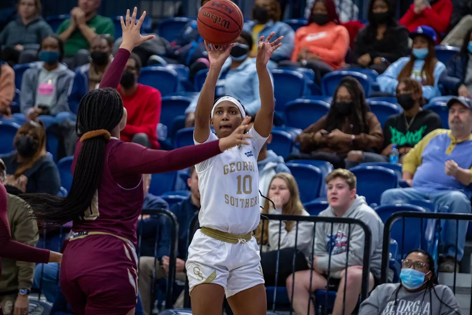 STATESBORO, GEORGIA - JANUARY 13: Georgia Southern Women’s Basketball faces the Texas State Bobcats at Hanner Fieldhouse on January 13, 2022 in Statesboro, Georgia