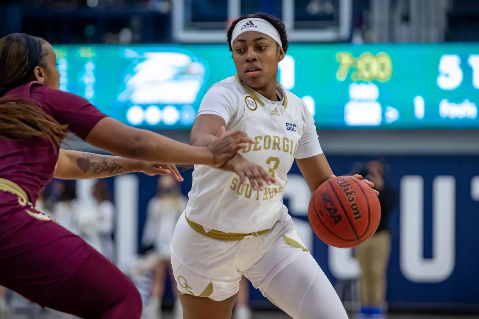 STATESBORO, GEORGIA - JANUARY 13: Georgia Southern Women’s Basketball faces the Texas State Bobcats at Hanner Fieldhouse on January 13, 2022 in Statesboro, Georgia