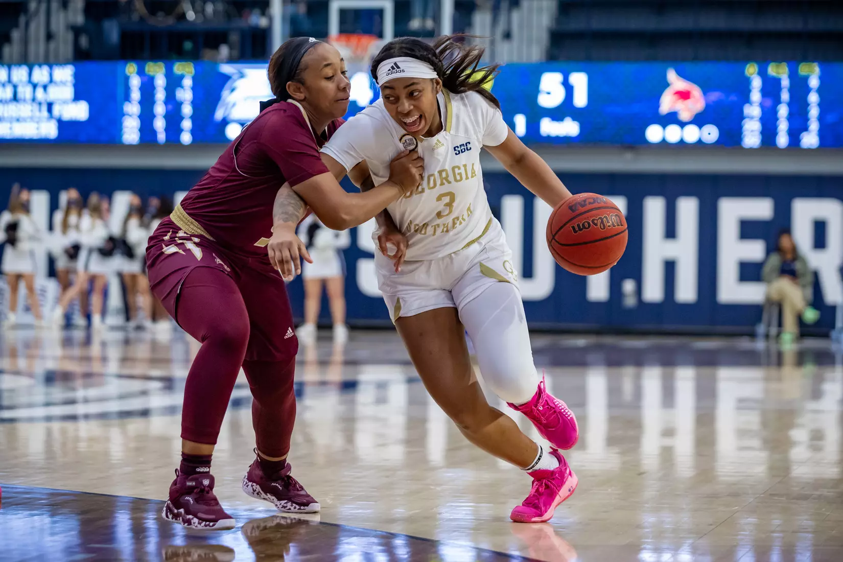 STATESBORO, GEORGIA - JANUARY 13: Georgia Southern Women’s Basketball faces the Texas State Bobcats at Hanner Fieldhouse on January 13, 2022 in Statesboro, Georgia