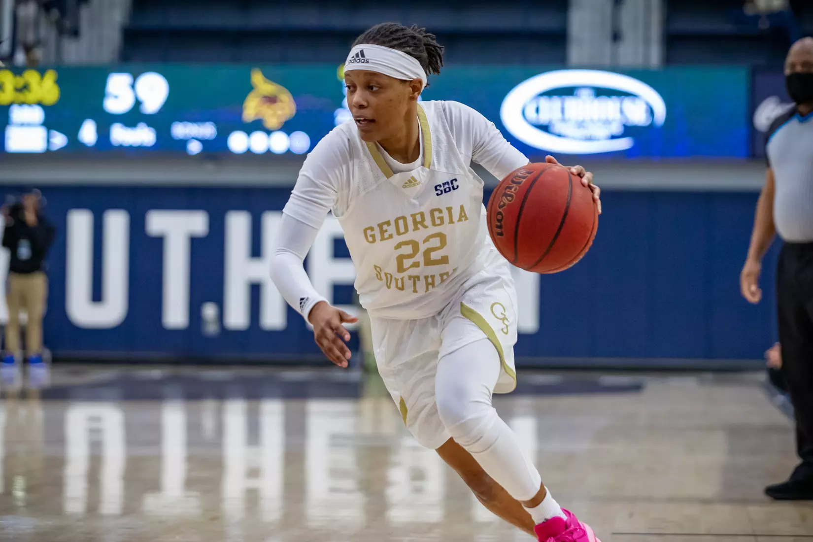 STATESBORO, GEORGIA - JANUARY 13: Georgia Southern Women’s Basketball faces the Texas State Bobcats at Hanner Fieldhouse on January 13, 2022 in Statesboro, Georgia