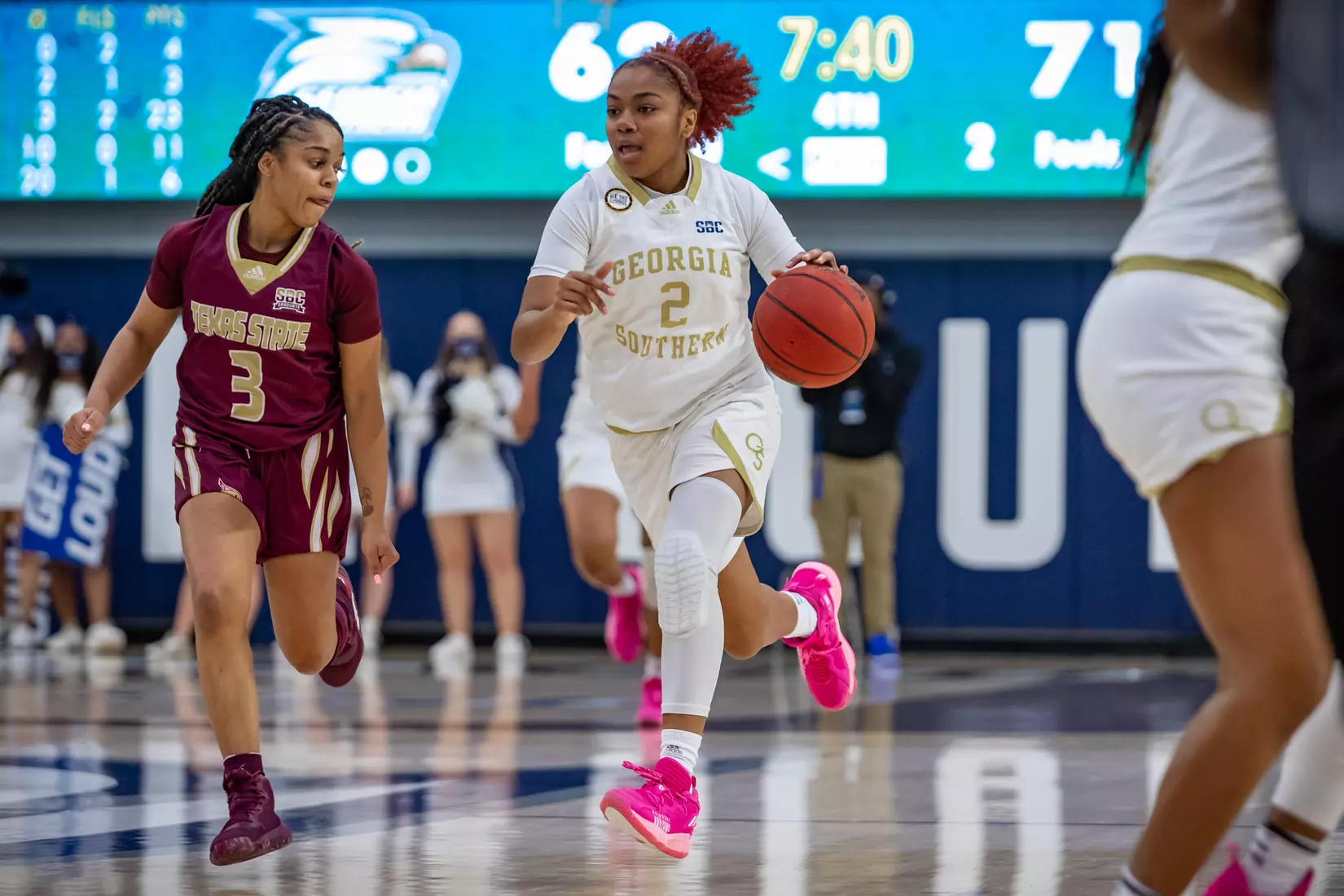STATESBORO, GEORGIA - JANUARY 13: Georgia Southern Women’s Basketball faces the Texas State Bobcats at Hanner Fieldhouse on January 13, 2022 in Statesboro, Georgia