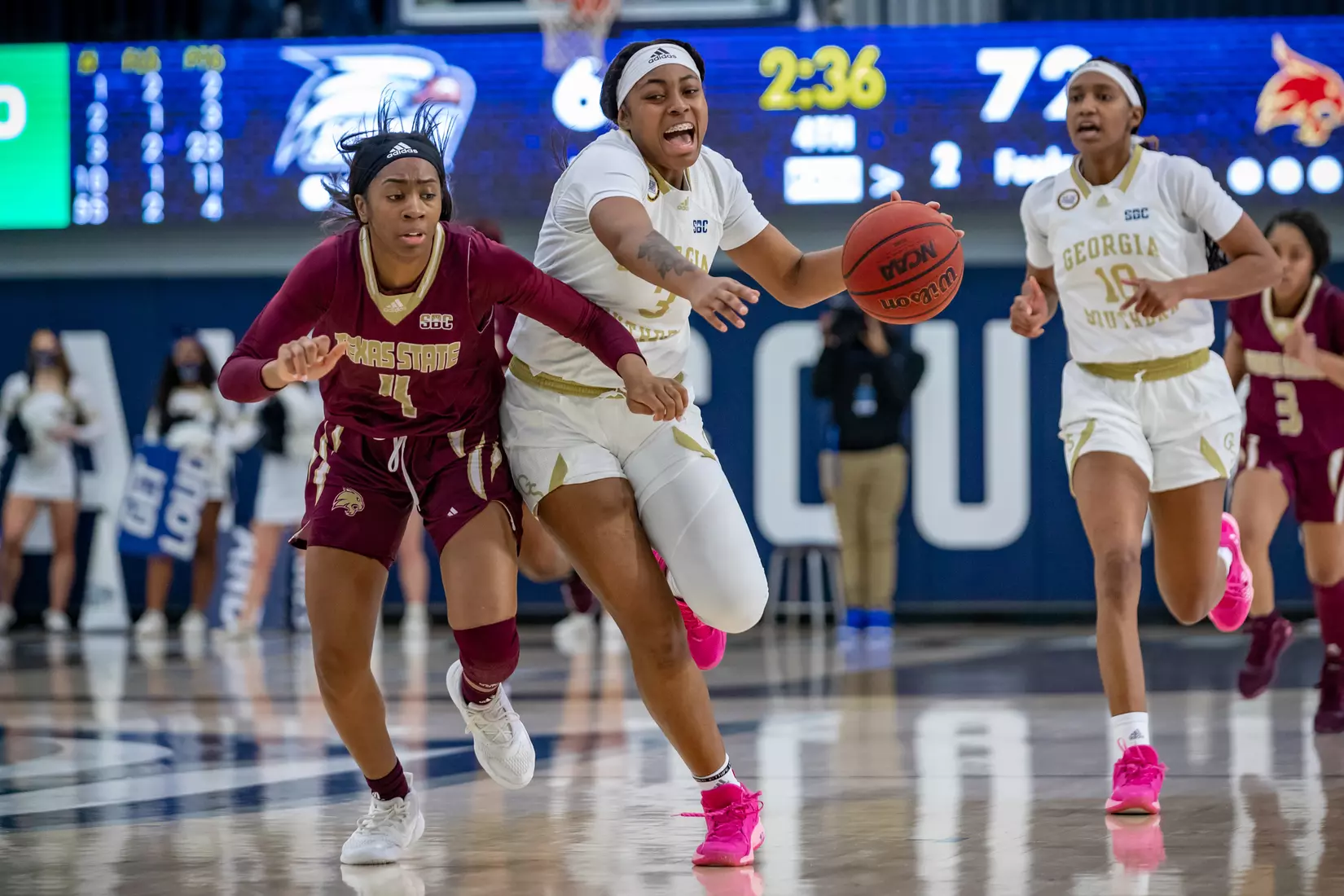 STATESBORO, GEORGIA - JANUARY 13: Georgia Southern Women’s Basketball faces the Texas State Bobcats at Hanner Fieldhouse on January 13, 2022 in Statesboro, Georgia