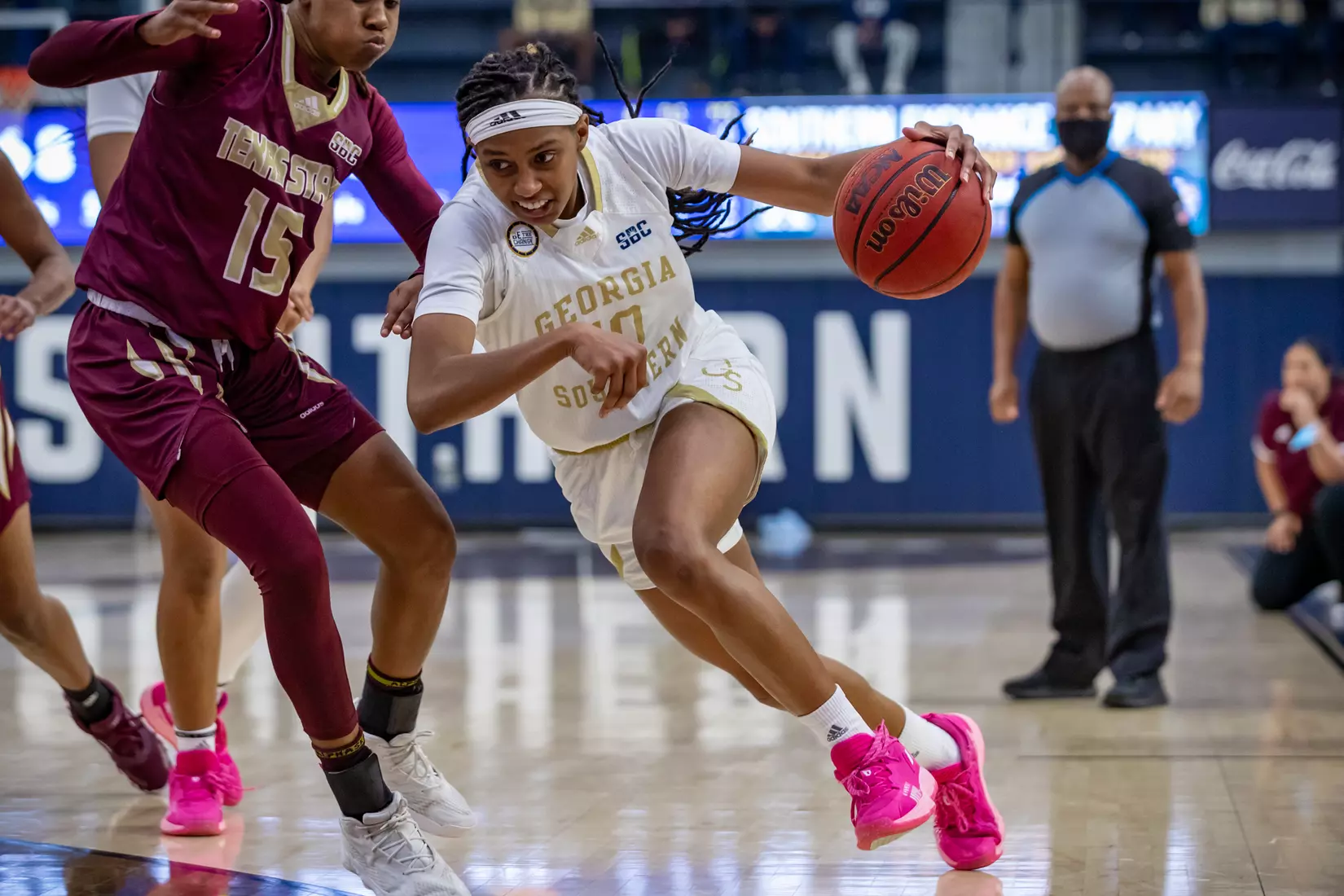 STATESBORO, GEORGIA - JANUARY 13: Georgia Southern Women’s Basketball faces the Texas State Bobcats at Hanner Fieldhouse on January 13, 2022 in Statesboro, Georgia