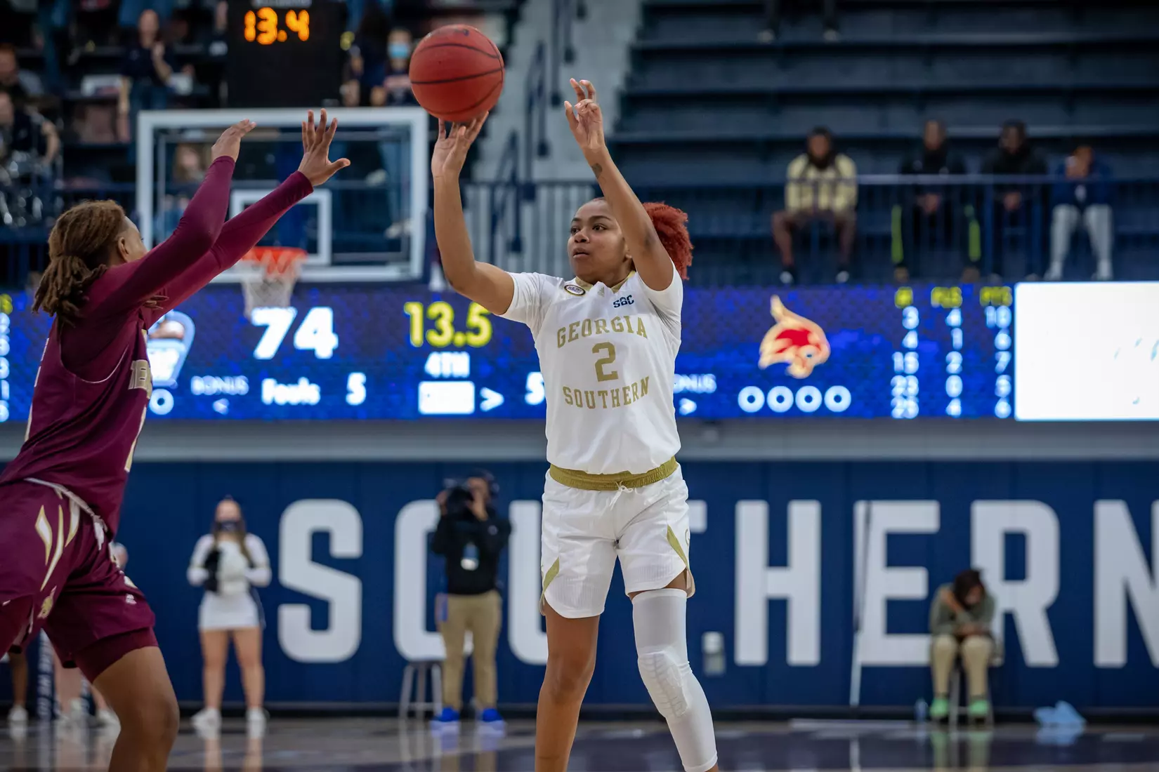 STATESBORO, GEORGIA - JANUARY 13: Georgia Southern Women’s Basketball faces the Texas State Bobcats at Hanner Fieldhouse on January 13, 2022 in Statesboro, Georgia
