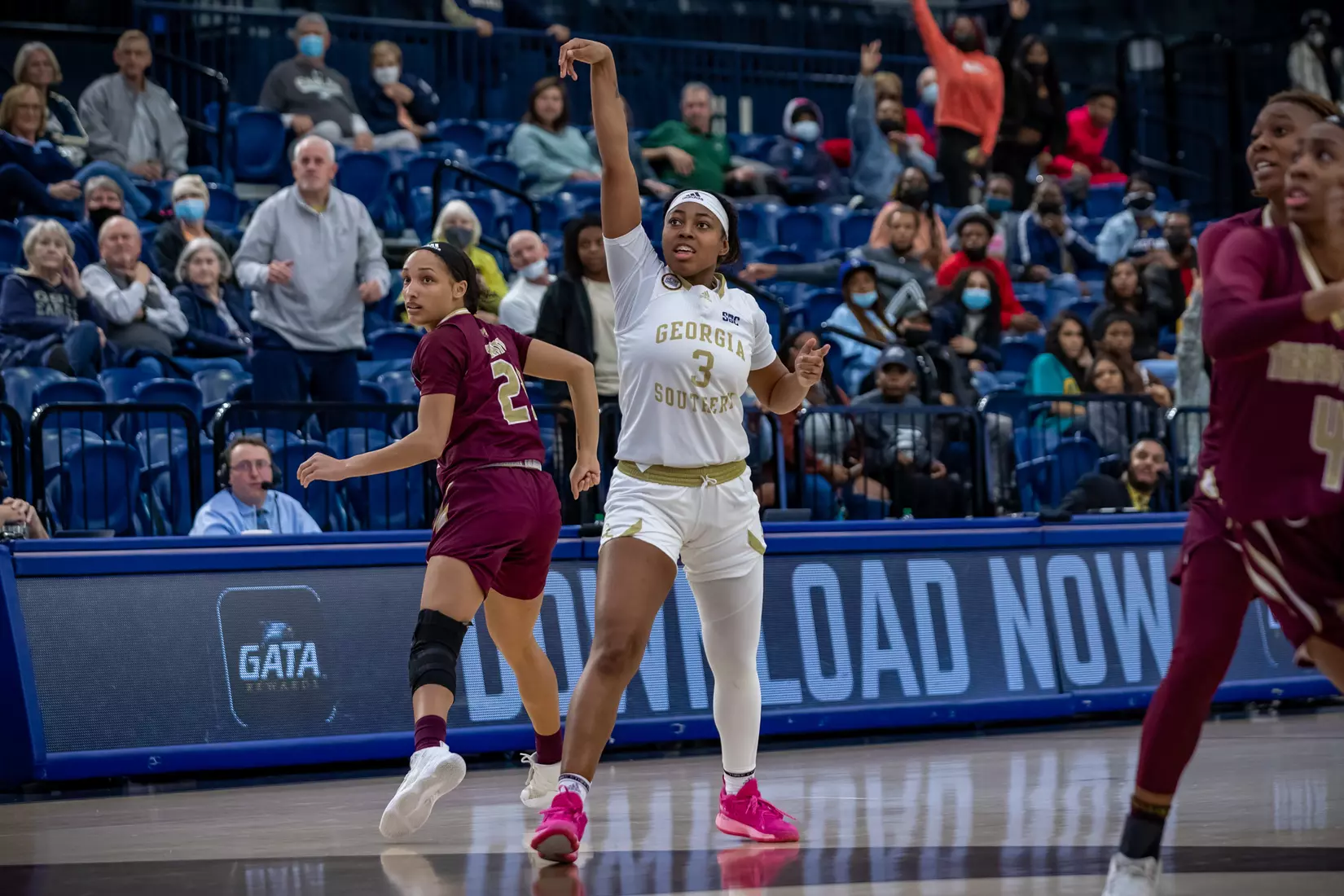 STATESBORO, GEORGIA - JANUARY 13: Georgia Southern Women’s Basketball faces the Texas State Bobcats at Hanner Fieldhouse on January 13, 2022 in Statesboro, Georgia