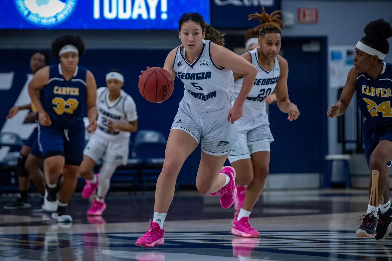 STATESBORO, GEORGIA - DECEMBER 13: Georgia Southern Women’s Basketball faces the Carver College Cougars at Hanner Fieldhouse on December 13, 2021 in Statesboro, Georgia