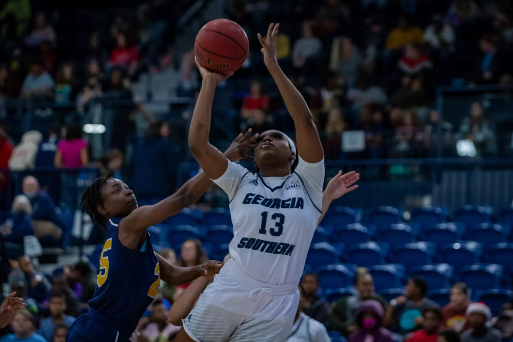 STATESBORO, GEORGIA - DECEMBER 13: Georgia Southern Women’s Basketball faces the Carver College Cougars at Hanner Fieldhouse on December 13, 2021 in Statesboro, Georgia