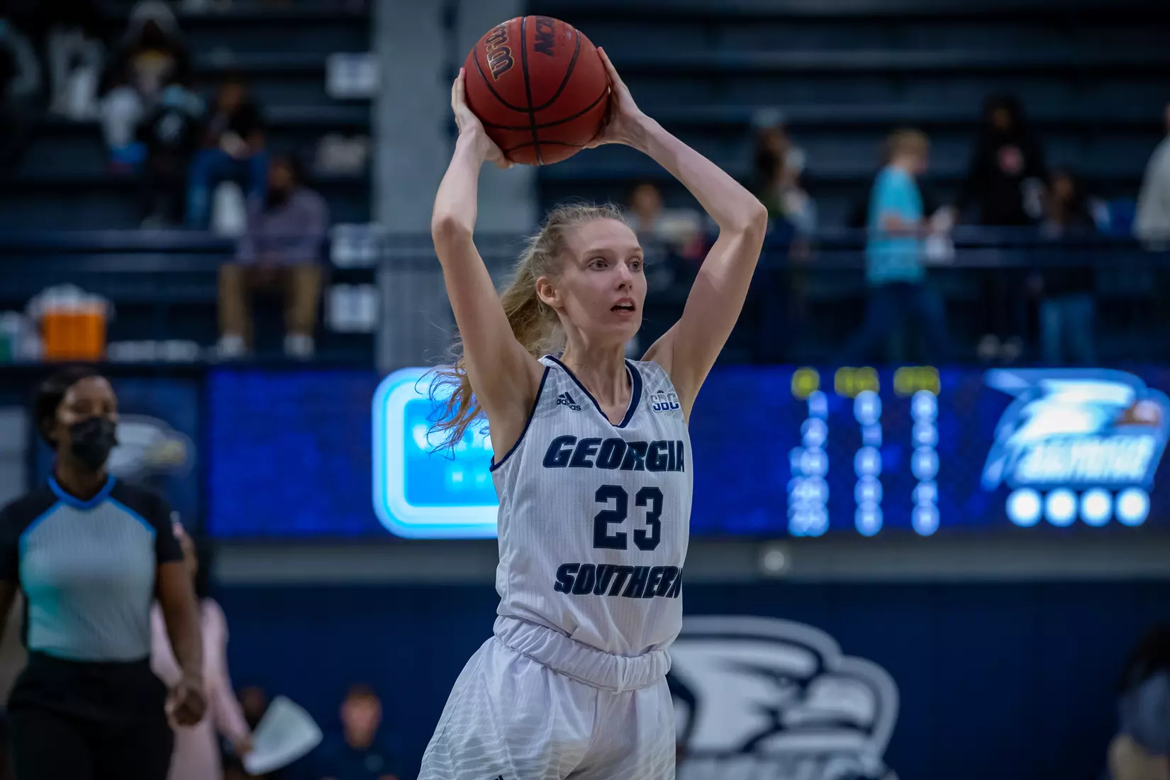 STATESBORO, GEORGIA - DECEMBER 13: Georgia Southern Women’s Basketball faces the Carver College Cougars at Hanner Fieldhouse on December 13, 2021 in Statesboro, Georgia