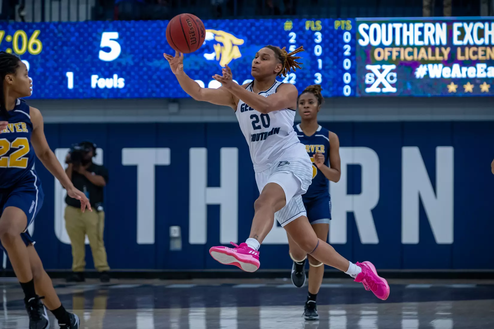 STATESBORO, GEORGIA - DECEMBER 13: Georgia Southern Women’s Basketball faces the Carver College Cougars at Hanner Fieldhouse on December 13, 2021 in Statesboro, Georgia