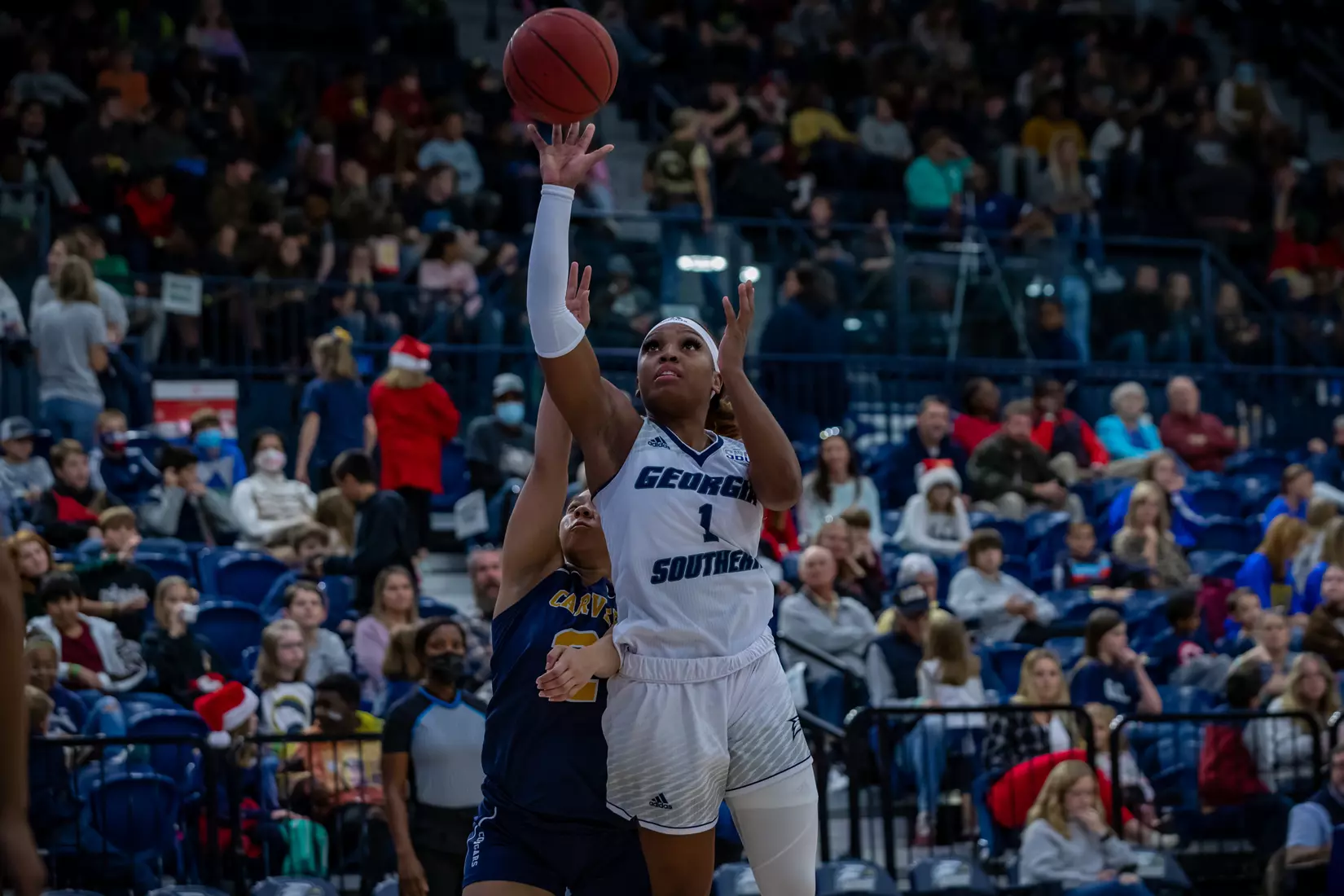 STATESBORO, GEORGIA - DECEMBER 13: Georgia Southern Women’s Basketball faces the Carver College Cougars at Hanner Fieldhouse on December 13, 2021 in Statesboro, Georgia