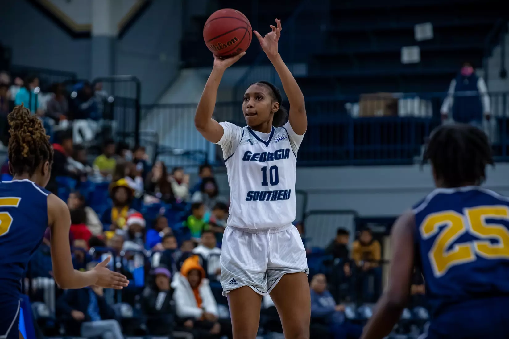 STATESBORO, GEORGIA - DECEMBER 13: Georgia Southern Women’s Basketball faces the Carver College Cougars at Hanner Fieldhouse on December 13, 2021 in Statesboro, Georgia