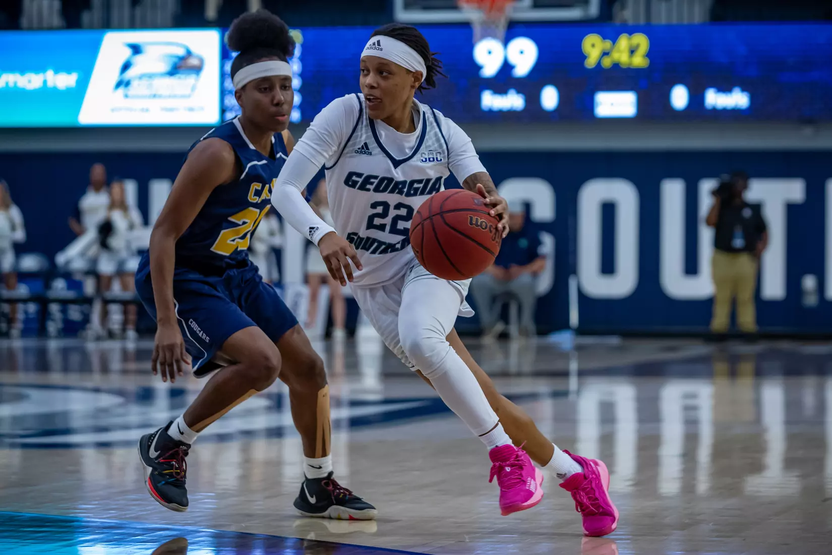 STATESBORO, GEORGIA - DECEMBER 13: Georgia Southern Women’s Basketball faces the Carver College Cougars at Hanner Fieldhouse on December 13, 2021 in Statesboro, Georgia
