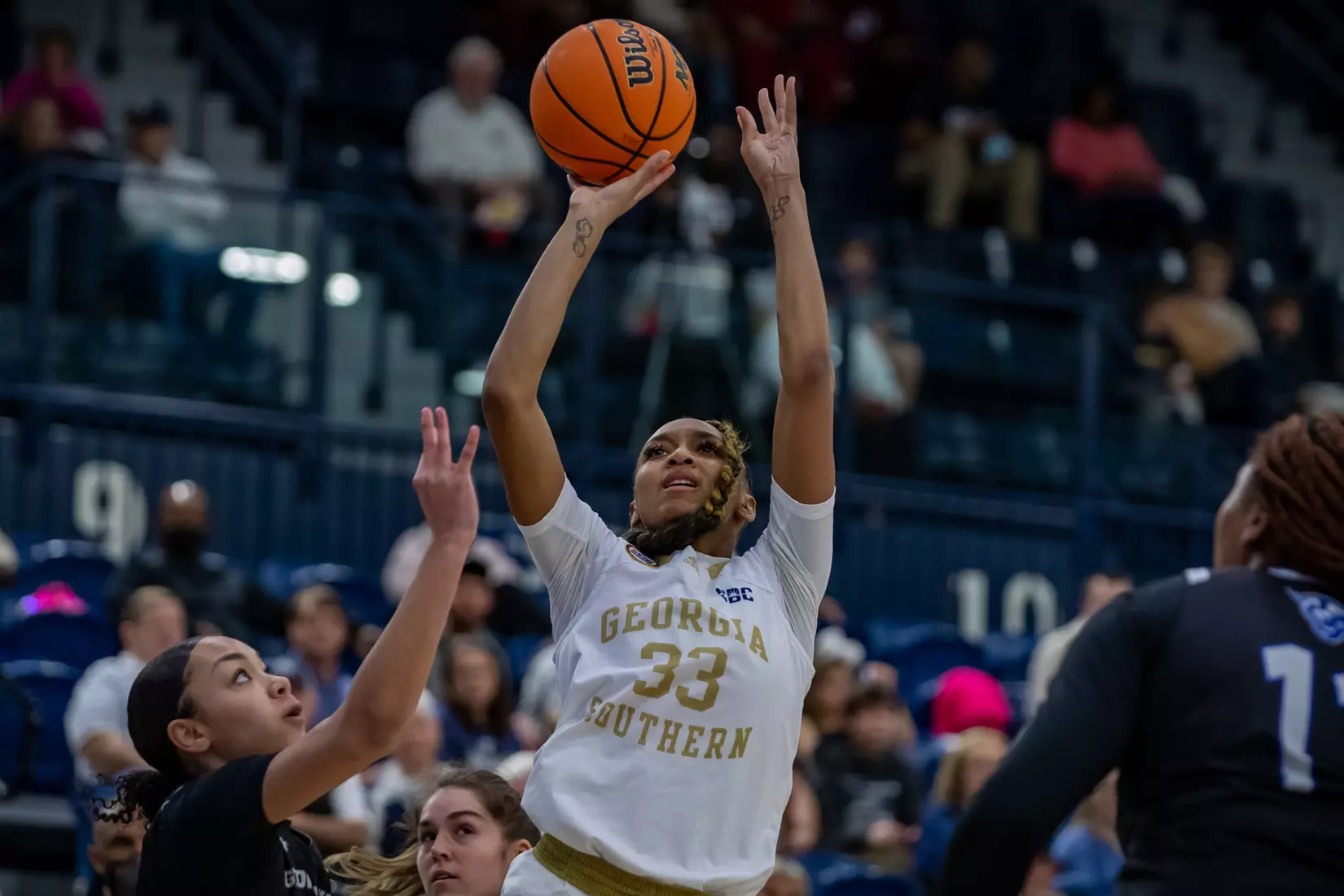 STATESBORO, GEORGIA - FEBRUARY 5: Georgia Southern Women’s Basketball faces the Georgia State Panthers at Hanner Fieldhouse on February 5, 2022 in Statesboro, Georgia