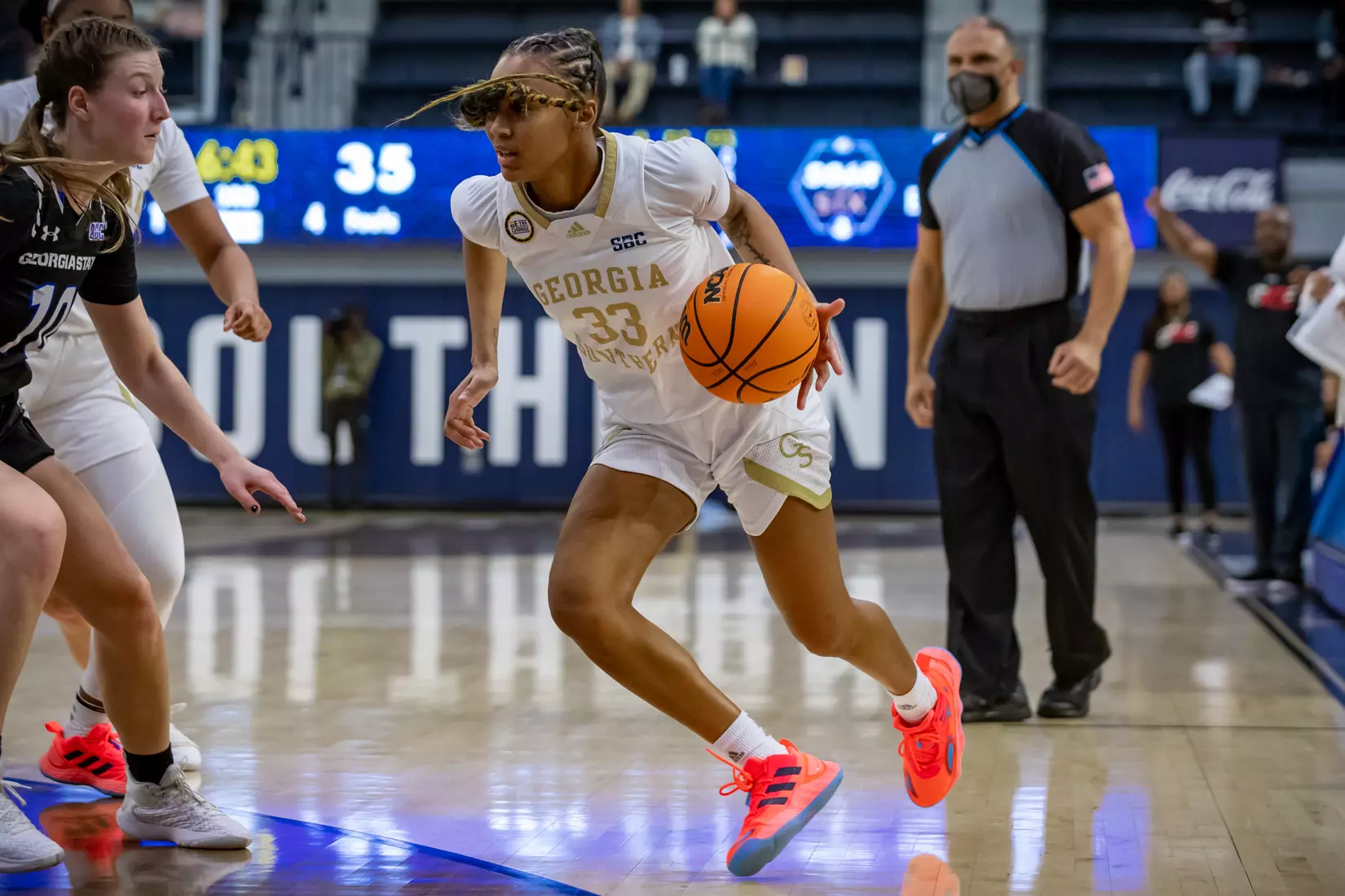 STATESBORO, GEORGIA - FEBRUARY 5: Georgia Southern Women’s Basketball faces the Georgia State Panthers at Hanner Fieldhouse on February 5, 2022 in Statesboro, Georgia