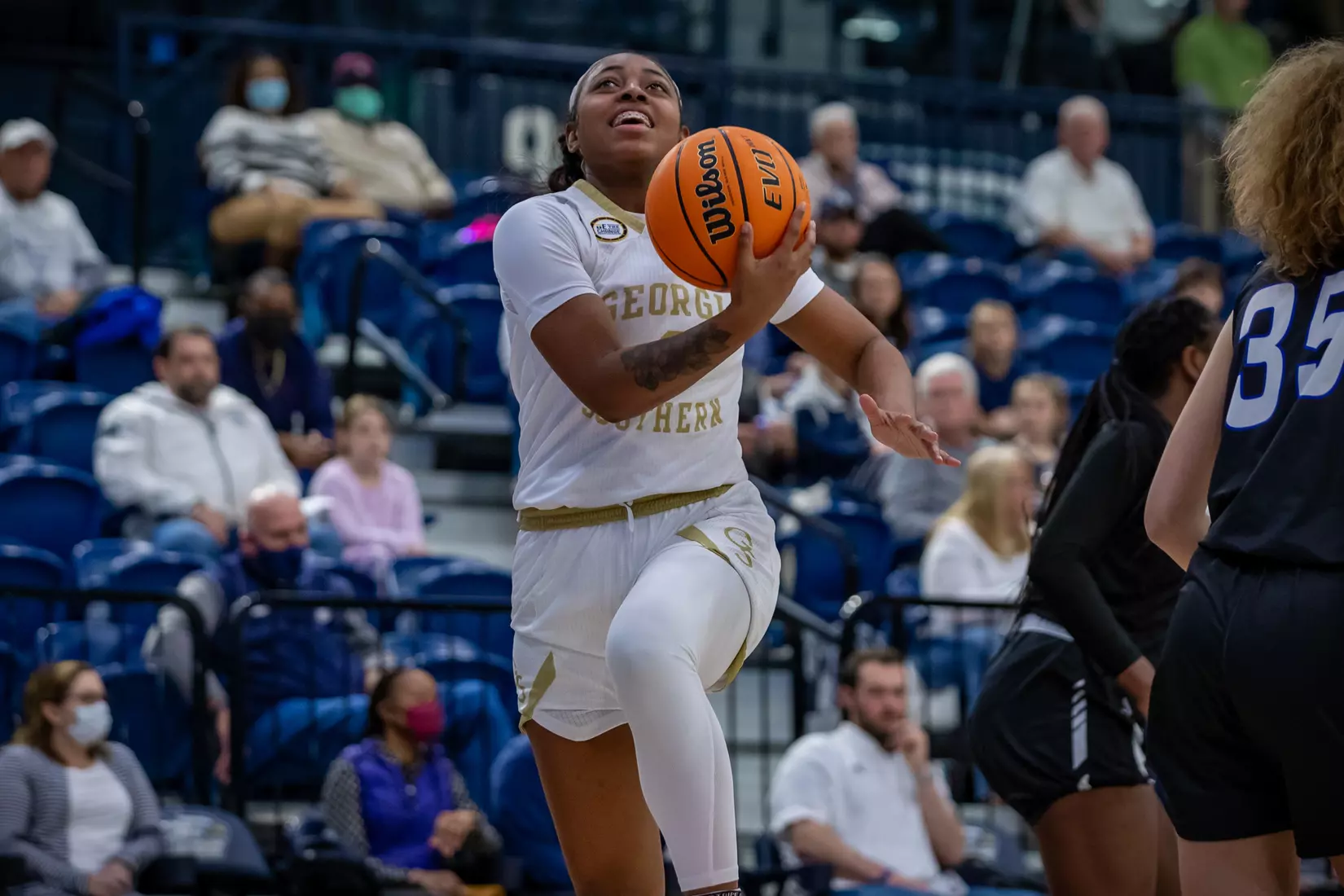STATESBORO, GEORGIA - FEBRUARY 5: Georgia Southern Women’s Basketball faces the Georgia State Panthers at Hanner Fieldhouse on February 5, 2022 in Statesboro, Georgia