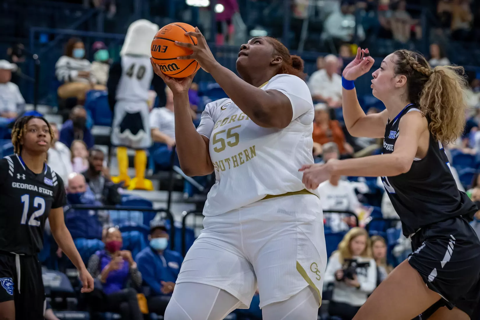 STATESBORO, GEORGIA - FEBRUARY 5: Georgia Southern Women’s Basketball faces the Georgia State Panthers at Hanner Fieldhouse on February 5, 2022 in Statesboro, Georgia