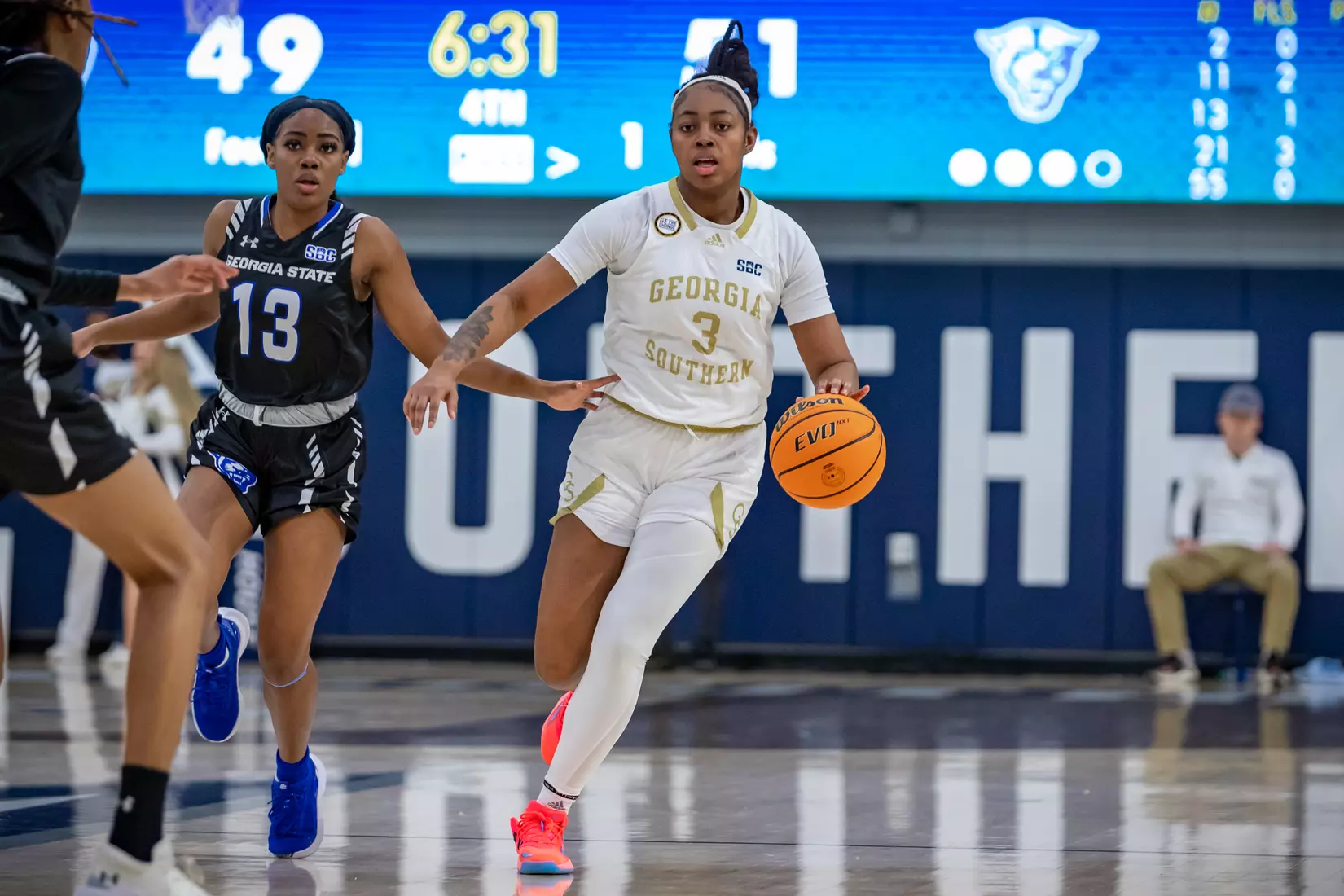 STATESBORO, GEORGIA - FEBRUARY 5: Georgia Southern Women’s Basketball faces the Georgia State Panthers at Hanner Fieldhouse on February 5, 2022 in Statesboro, Georgia