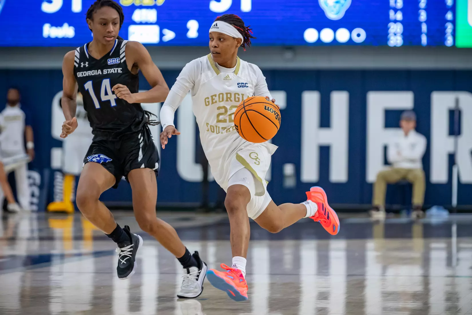 STATESBORO, GEORGIA - FEBRUARY 5: Georgia Southern Women’s Basketball faces the Georgia State Panthers at Hanner Fieldhouse on February 5, 2022 in Statesboro, Georgia