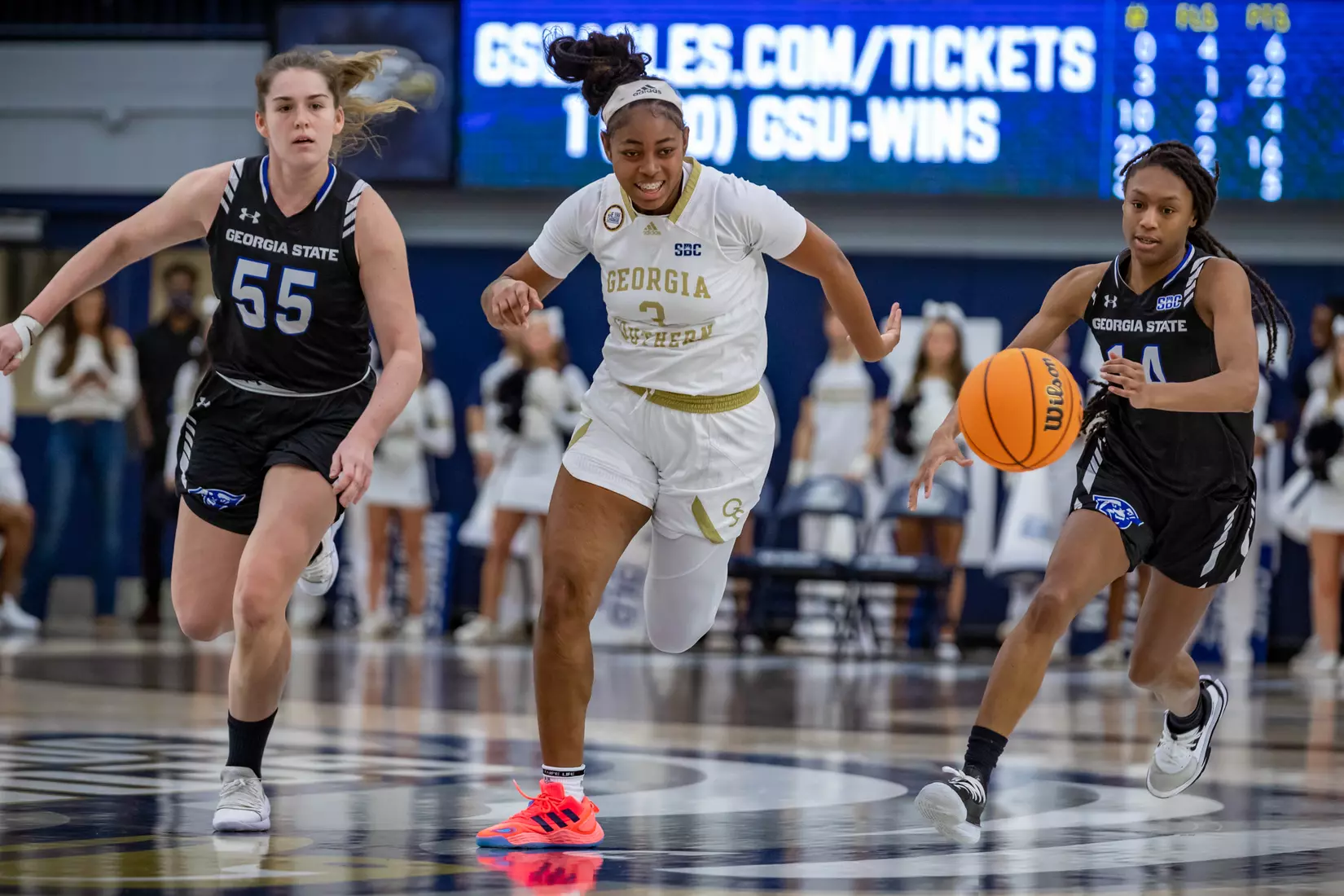 STATESBORO, GEORGIA - FEBRUARY 5: Georgia Southern Women’s Basketball faces the Georgia State Panthers at Hanner Fieldhouse on February 5, 2022 in Statesboro, Georgia