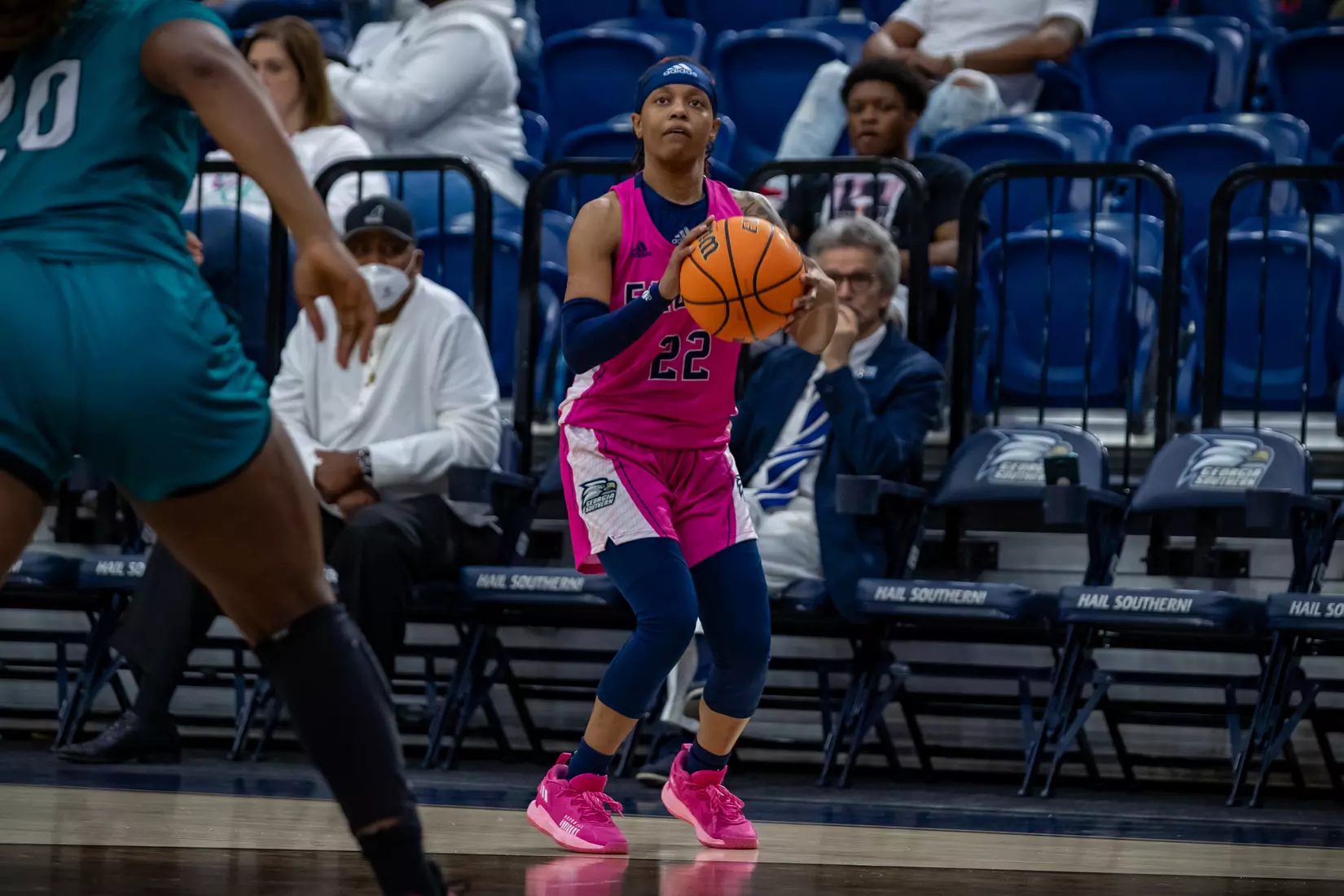 STATESBORO, GEORGIA - FEBRUARY 12: Georgia Southern Women’s Basketball faces the Coastal Carolina Chanticleers at Hanner Fieldhouse on February 12, 2022 in Statesboro, Georgia