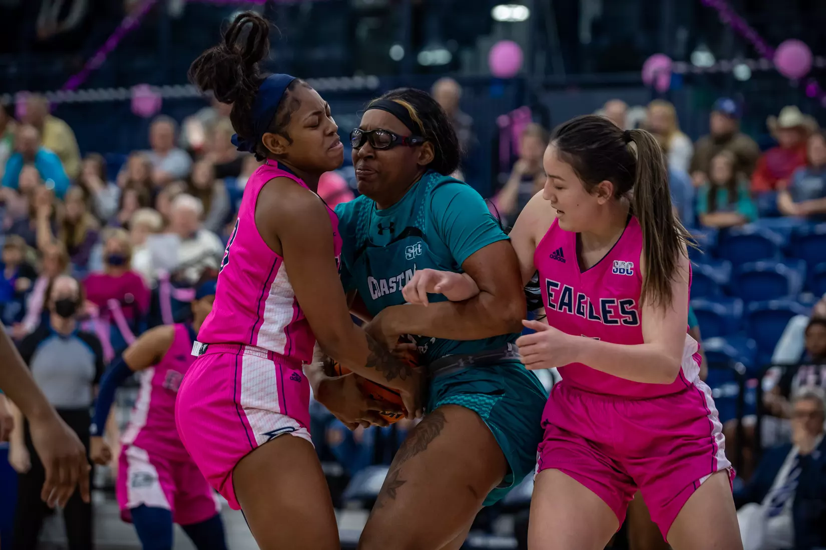 STATESBORO, GEORGIA - FEBRUARY 12: Georgia Southern Women’s Basketball faces the Coastal Carolina Chanticleers at Hanner Fieldhouse on February 12, 2022 in Statesboro, Georgia
