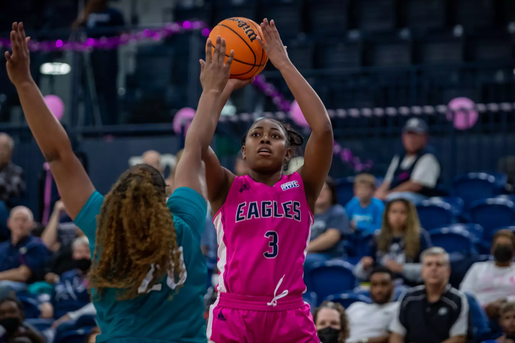 STATESBORO, GEORGIA - FEBRUARY 12: Georgia Southern Women’s Basketball faces the Coastal Carolina Chanticleers at Hanner Fieldhouse on February 12, 2022 in Statesboro, Georgia