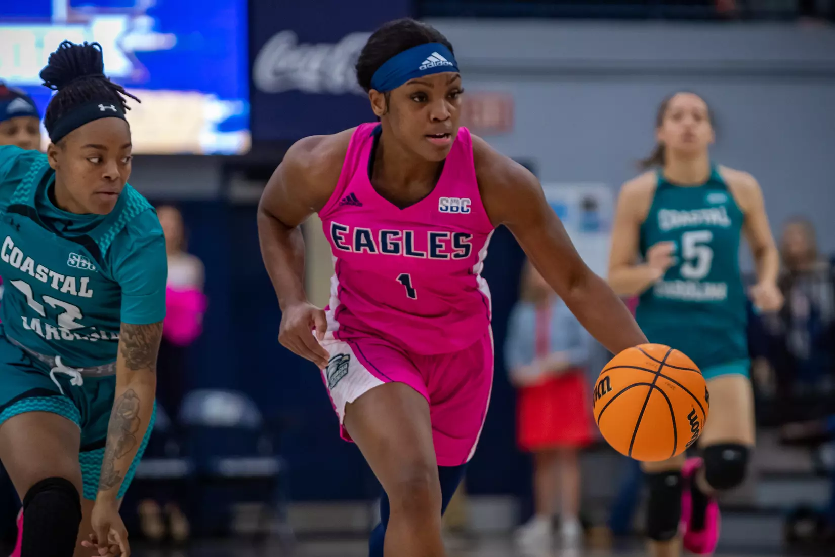 STATESBORO, GEORGIA - FEBRUARY 12: Georgia Southern Women’s Basketball faces the Coastal Carolina Chanticleers at Hanner Fieldhouse on February 12, 2022 in Statesboro, Georgia