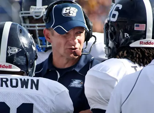 Coach Jeff Monken speaks to his team