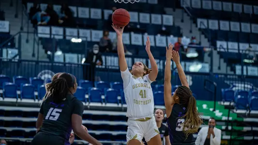 STATESBORO, GA. - DECEMBER 3: Georgia Southern Eagles Women’s Basketball faces the Furman University Paladins at Hanner Fieldhouse on December 3, 2020 in Statesboro, Georgia.