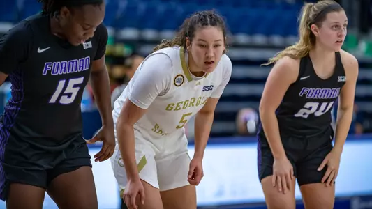 STATESBORO, GA. - DECEMBER 3: Georgia Southern Eagles Women’s Basketball faces the Furman University Paladins at Hanner Fieldhouse on December 3, 2020 in Statesboro, Georgia.