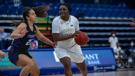 STATESBORO, GA. - DECEMBER 3: Georgia Southern Eagles Women’s Basketball faces the Furman University Paladins at Hanner Fieldhouse on December 3, 2020 in Statesboro, Georgia.