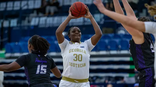 STATESBORO, GA. - DECEMBER 3: Georgia Southern Eagles Women’s Basketball faces the Furman University Paladins at Hanner Fieldhouse on December 3, 2020 in Statesboro, Georgia.