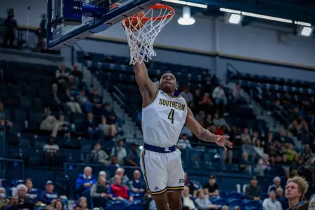 STATESBORO, GEORGIA - NOVEMBER 16: Georgia Southern Men’s Basketball faces Bob Jones University inside Hanner Fieldhouse on November 16, 2021 in Statesboro, Georgia