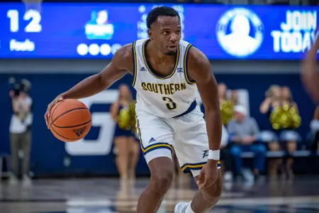 STATESBORO, GEORGIA - NOVEMBER 16: Georgia Southern Men’s Basketball faces Bob Jones University inside Hanner Fieldhouse on November 16, 2021 in Statesboro, Georgia
