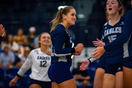 STATESBORO, GEORGIA - AUGUST 15: Georgia Southern Volleyball plays its 2021 Blue-White Game at Hanner Fieldhouse on August 15, 2021 in Statesboro, Georgia.