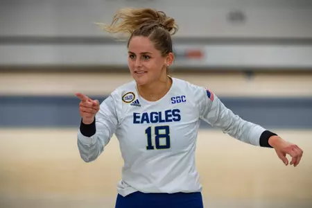 STATESBORO, GEORGIA - AUGUST 15: Georgia Southern Volleyball plays its 2021 Blue-White Game at Hanner Fieldhouse on August 15, 2021 in Statesboro, Georgia.