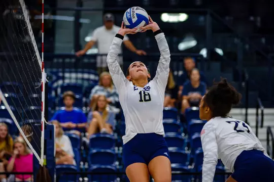 STATESBORO, GEORGIA - AUGUST 15: Georgia Southern Volleyball plays its 2021 Blue-White Game at Hanner Fieldhouse on August 15, 2021 in Statesboro, Georgia.